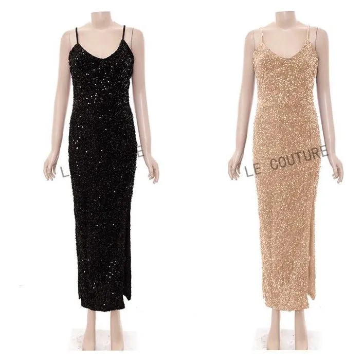 Sleeveless Side Slit Glitter Dress