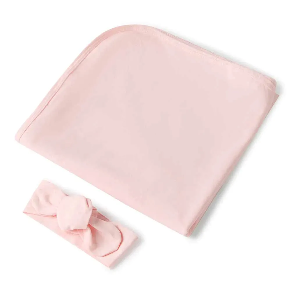 Snuggle Hunny Jersey Wrap and Topknot Set - Baby Pink