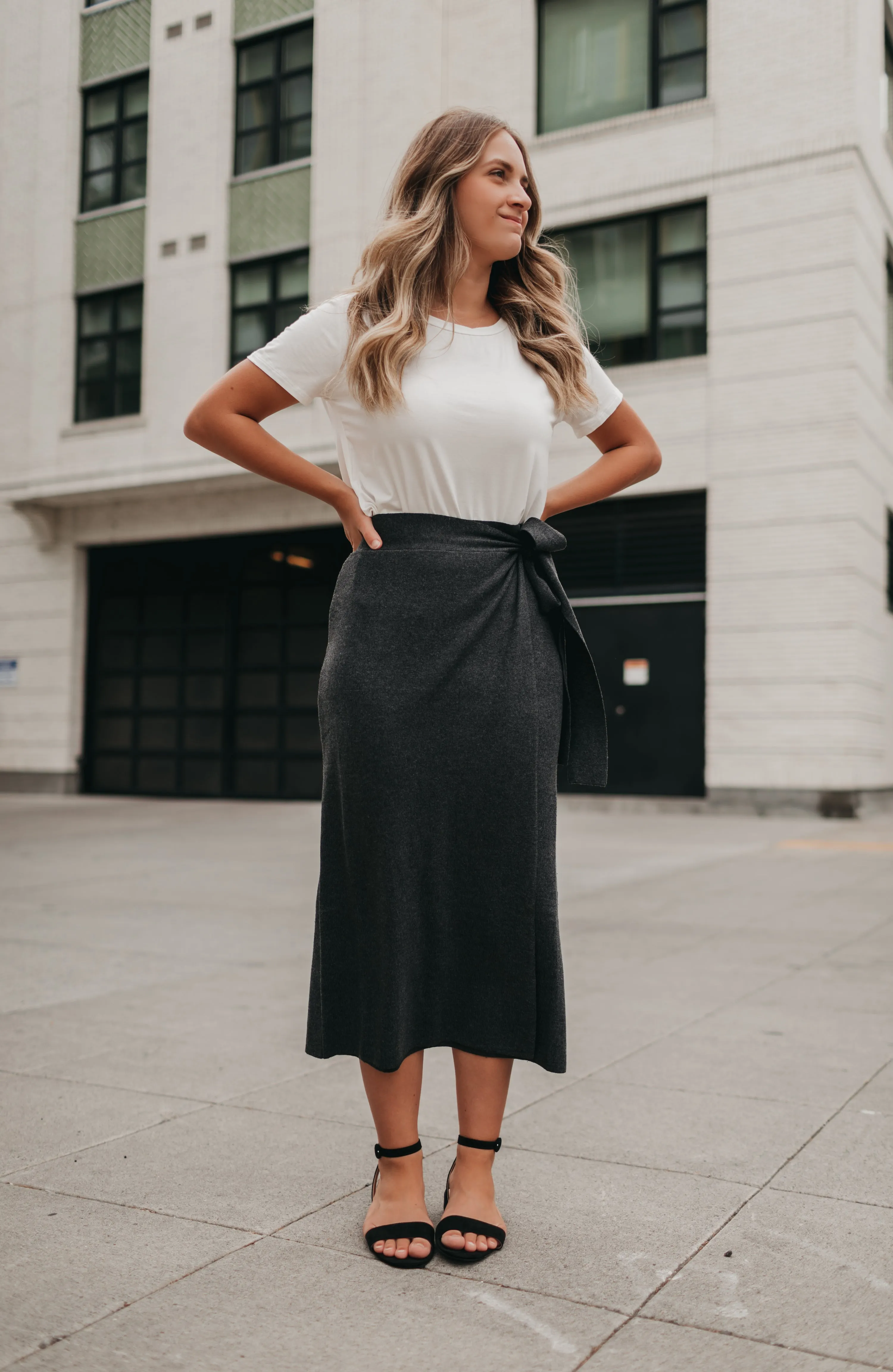 Sofia Wrap Sweater Skirt in Charcoal