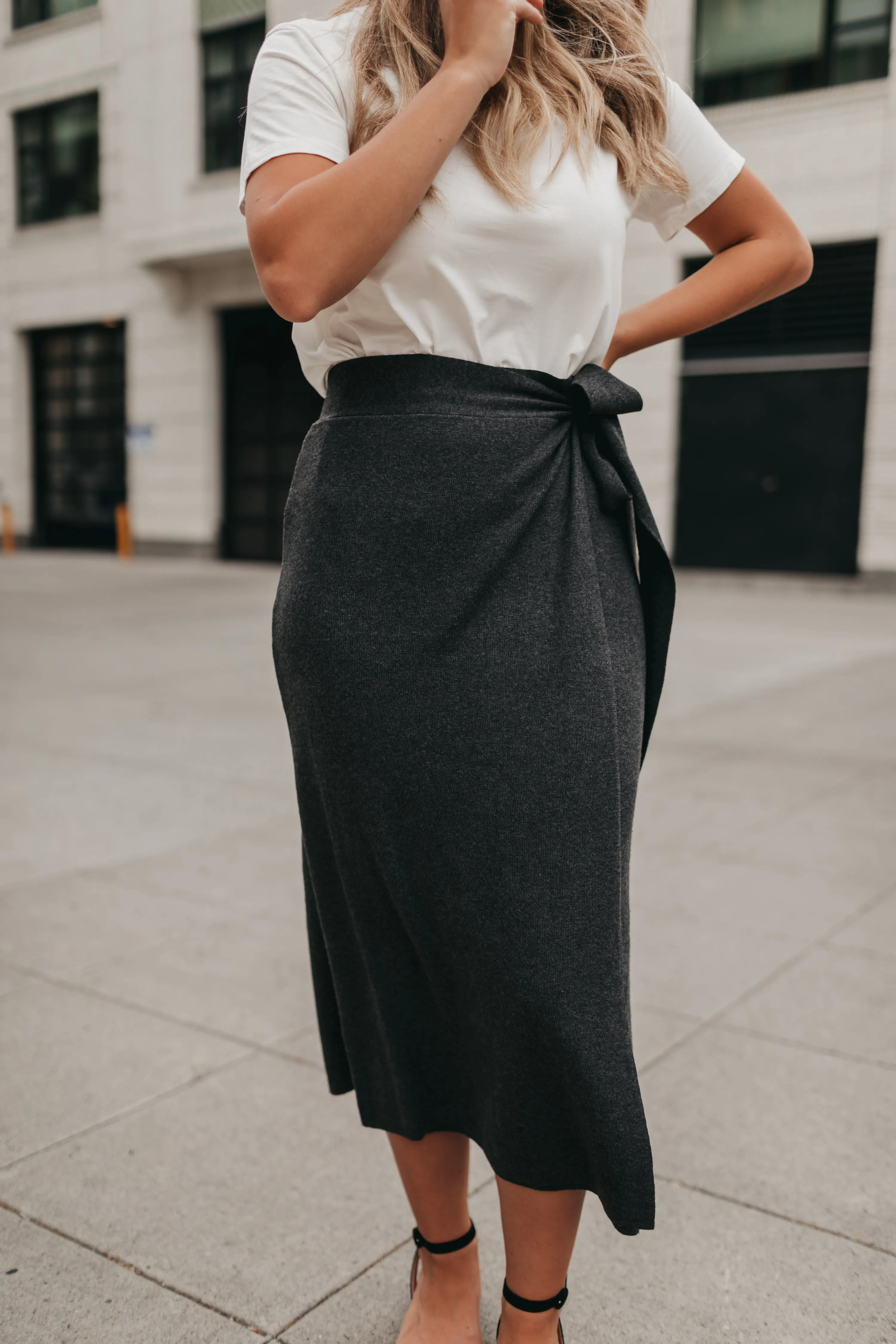 Sofia Wrap Sweater Skirt in Charcoal