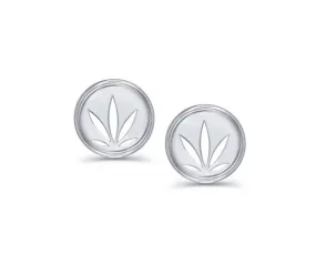 Sterling Silver Modern Leaf Cutout Disc Stud Earrings