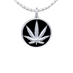 Sterling Silver Sativa Leaf Black Enamel Pendant