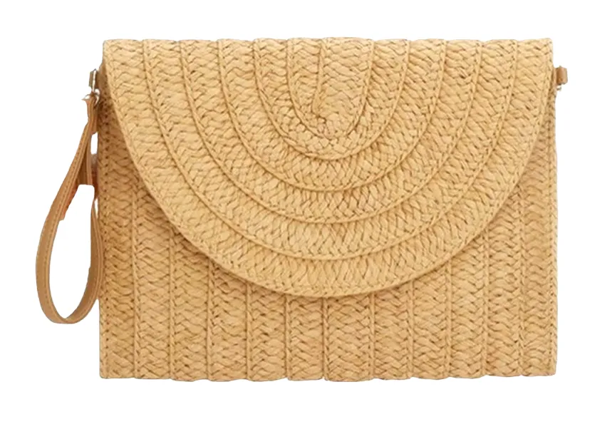 Straw Clutch with strap in natural