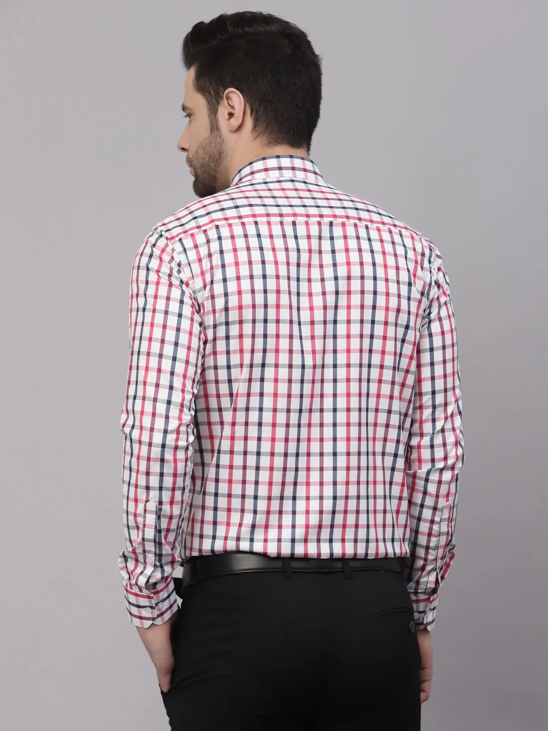 Style Quotient Men White And Maroon Checks Yarn Dyed PolyCotton Regular Formal Shirt