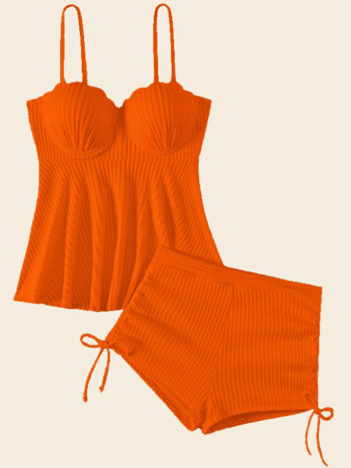 Sunset Vacation  Textured Drawstring Spaghetti Strap Two-Piece Swim Set