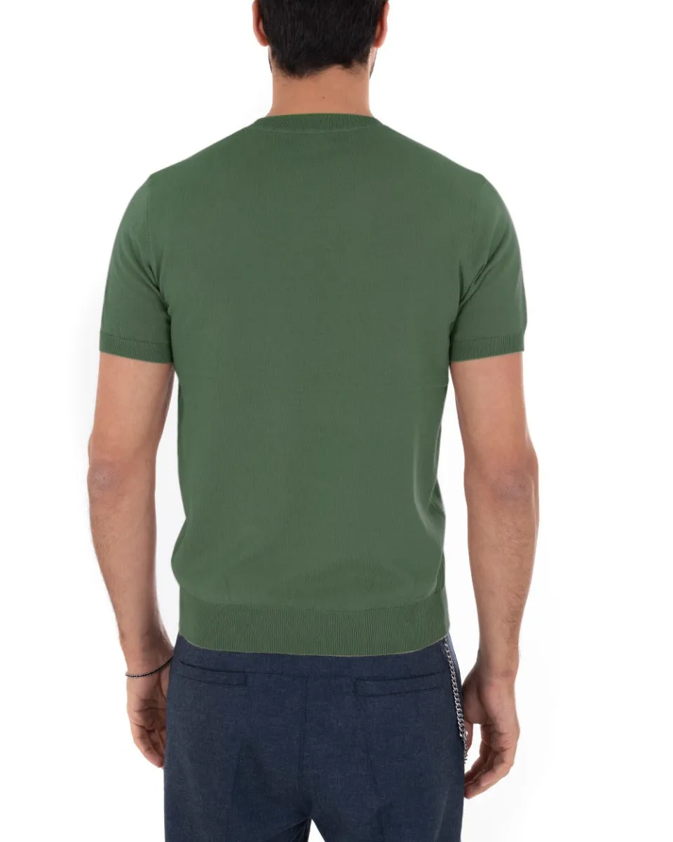 T-Shirt Uomo Manica Corta Tinta Unita Verde Militare Girocollo Filo Casual GIOSAL-TS2776A