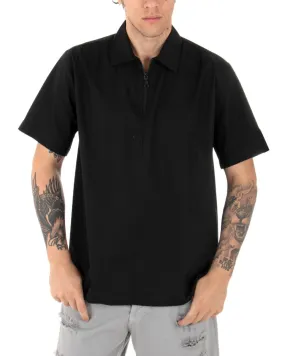 T-shirt Uomo Maniche Corte Cerniera Collo Tinta Unita Nera GIOSAL