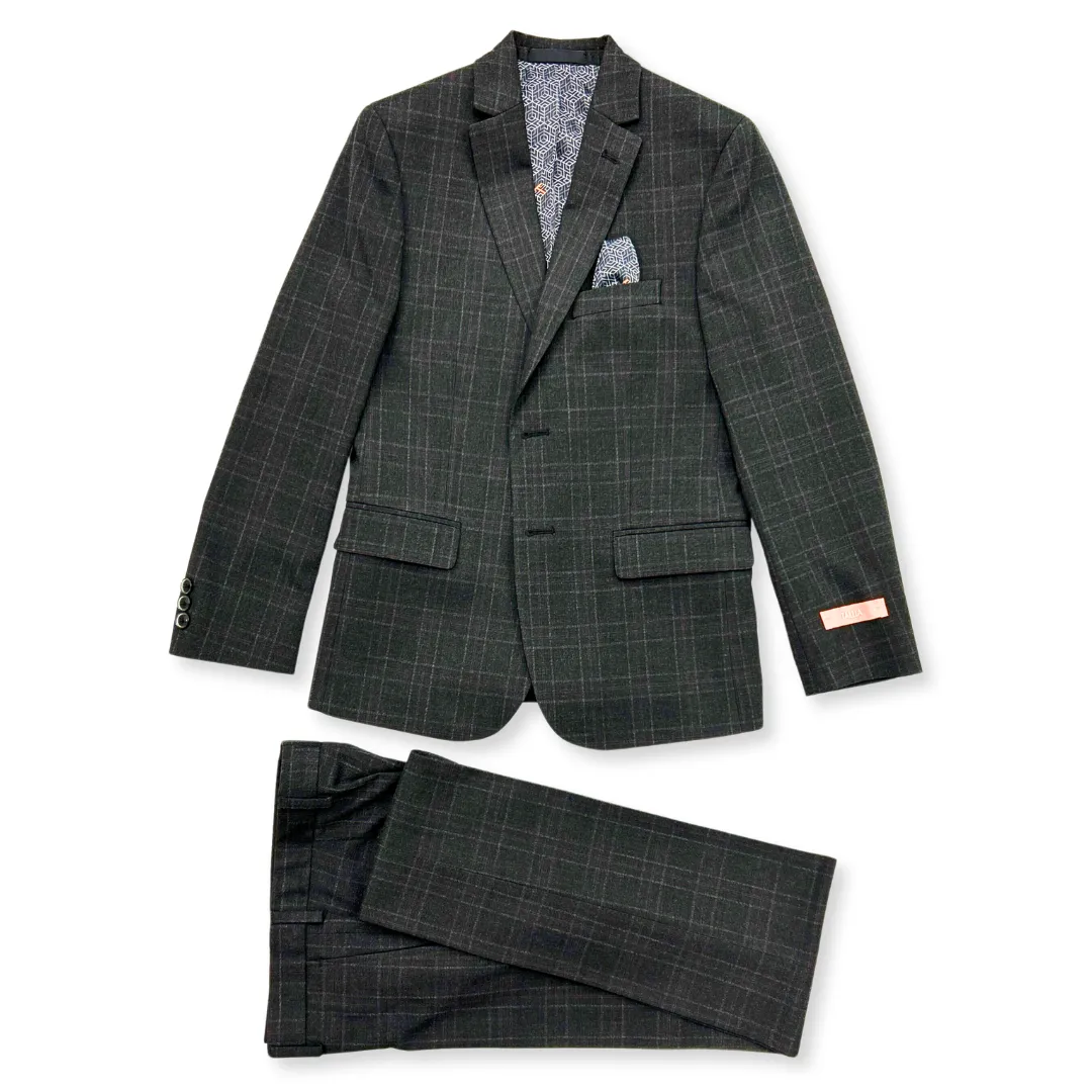 Tallia Boys Skinny Charcoal Plaid Suit_ CZ0062