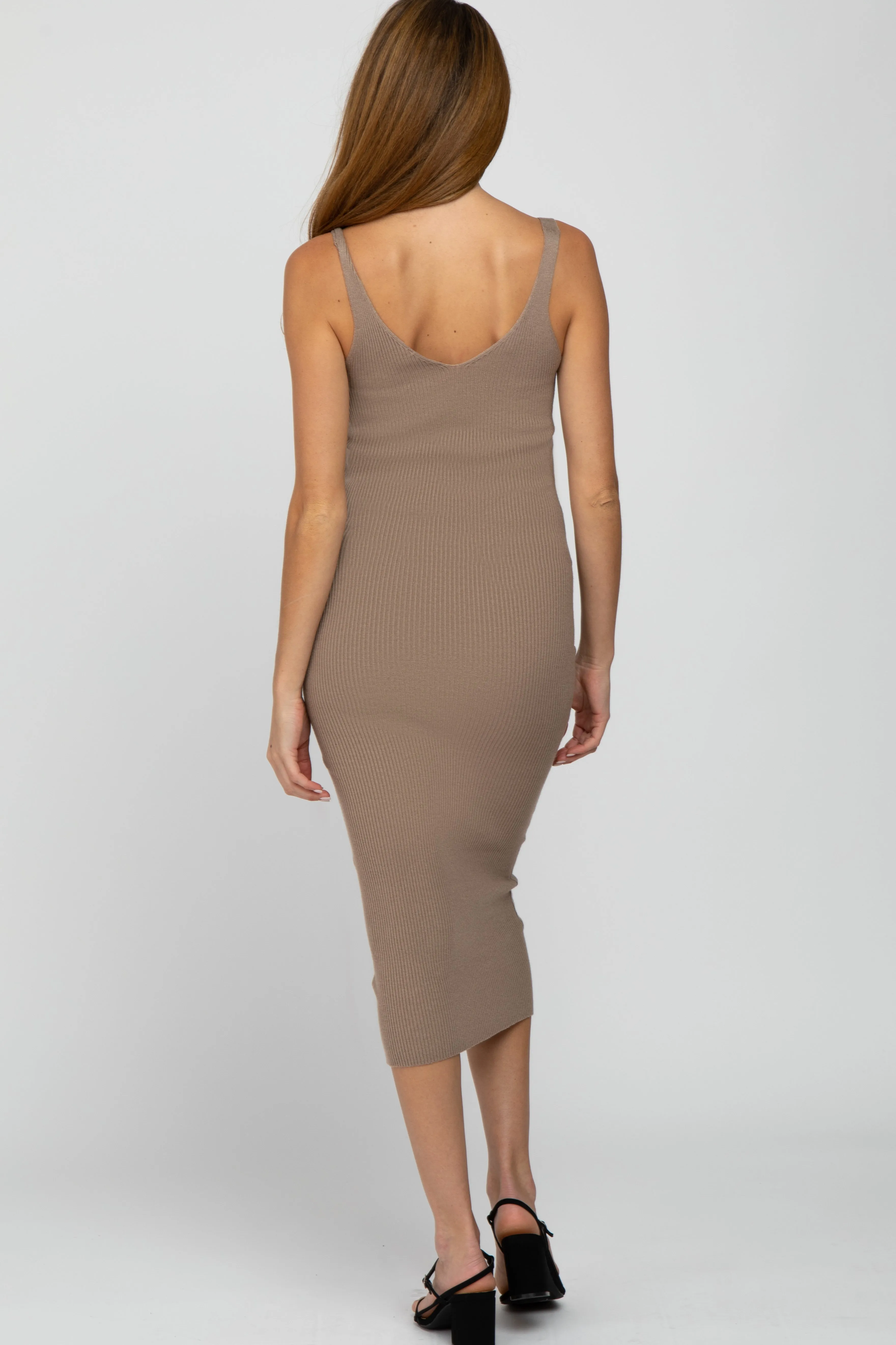 Taupe Sleeveless V-Neck Maternity Sweater Dress