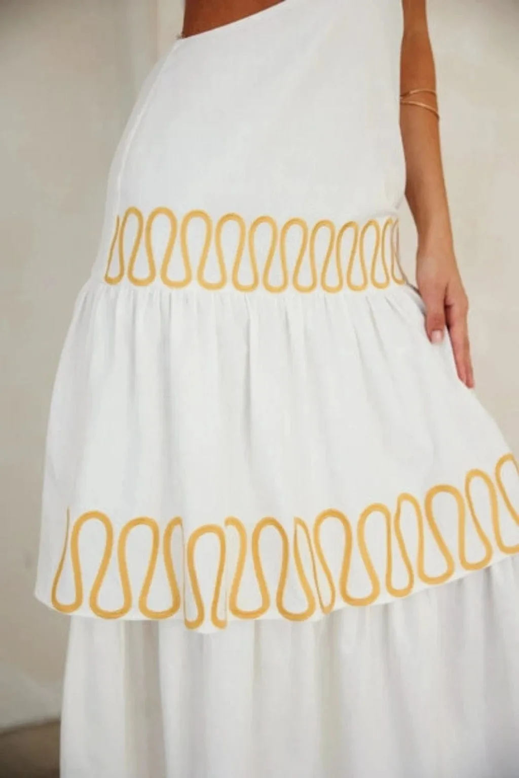 Time embroidery Maxi Dress Off White