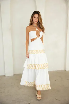 Time embroidery Maxi Dress Off White