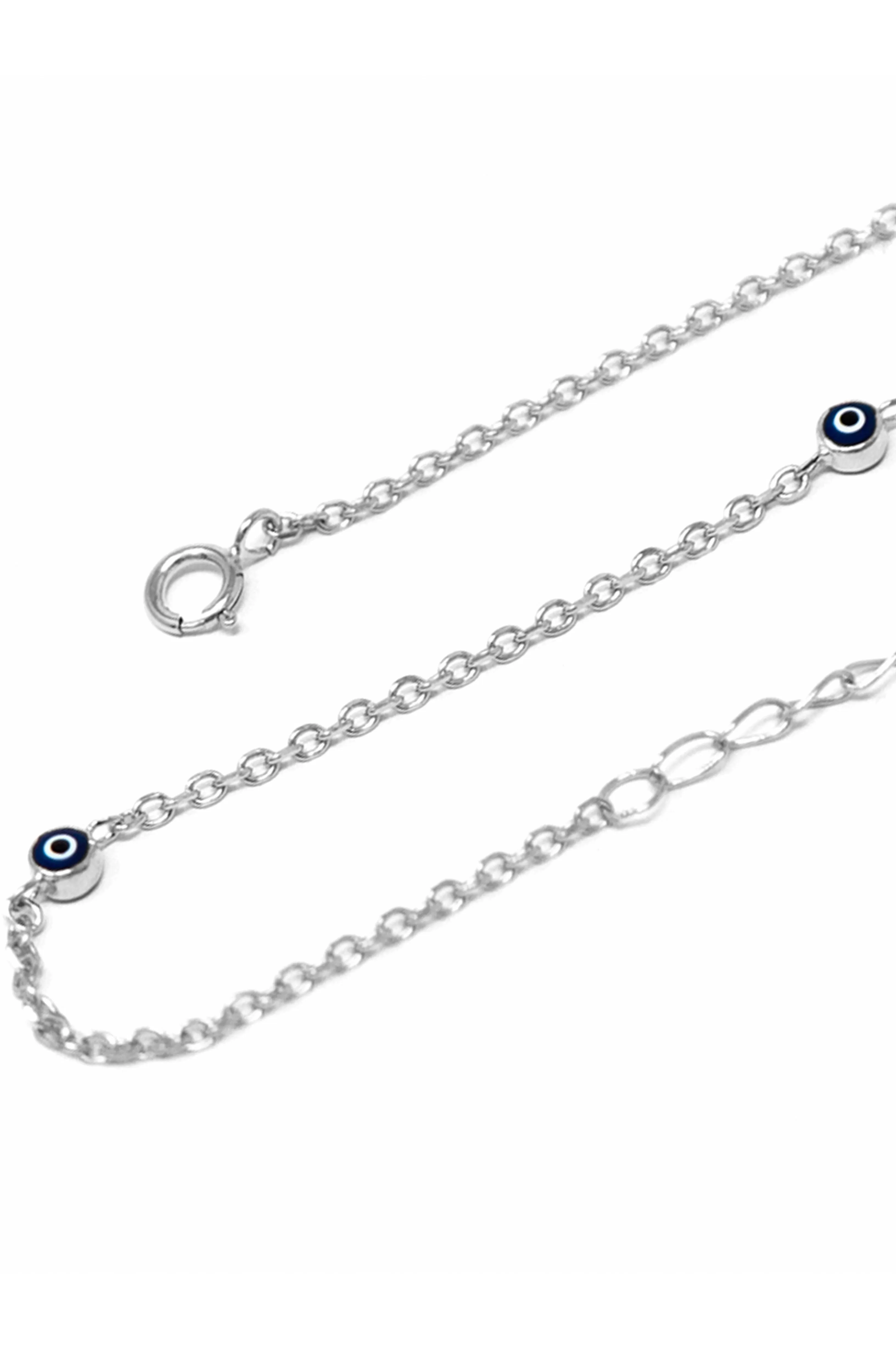 Tiny Stationed Evil Eye Sterling Silver Chain Bracelet