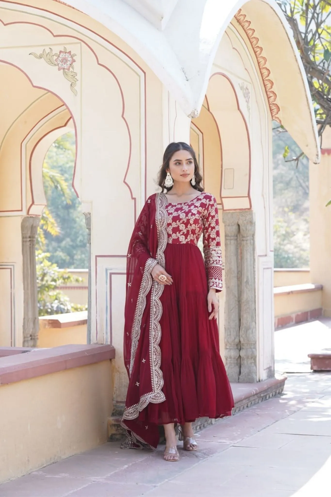 Traditional Elegance Anarkali Gown And Dupatta Set