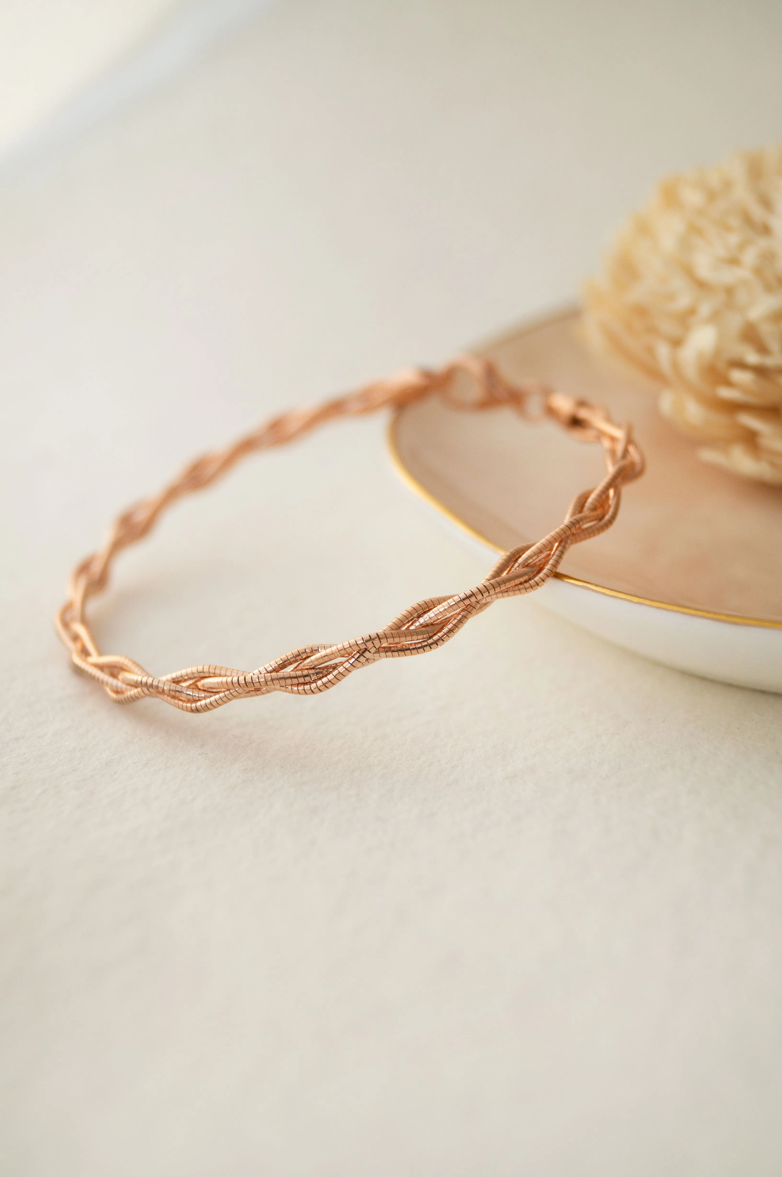 Twisting Shimmer Rose Gold Plated Sterling Silver Flexible Bracelet