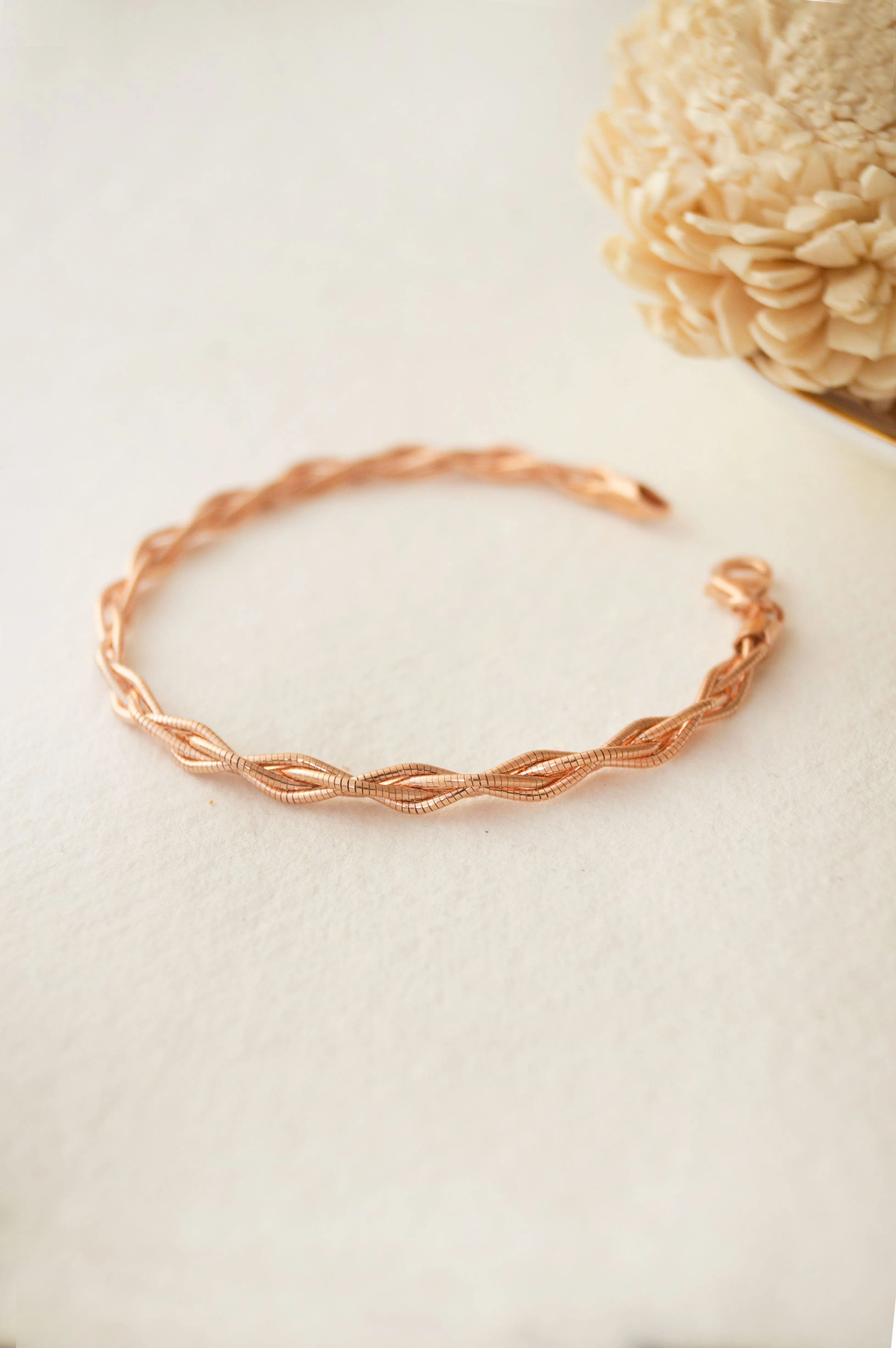 Twisting Shimmer Rose Gold Plated Sterling Silver Flexible Bracelet