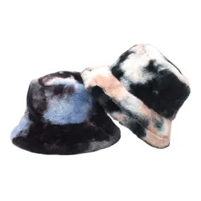 Unisex Faux Rabbit Fur Colorful Gradient Tie-dye Bucket Hat Winter Thicken Warmth Windproof Fashion Sunshade Hat