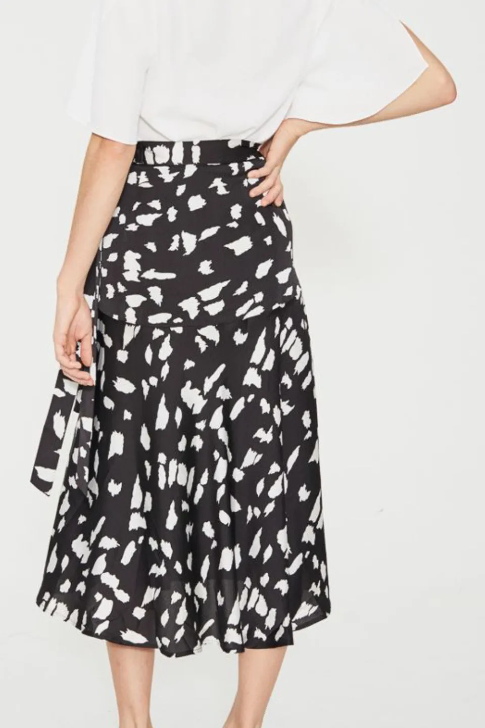 Wild Cat Wrap Black Midi Skirt