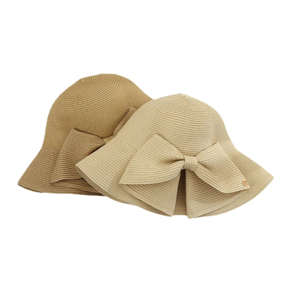 Women Foldable Rear Split Design Bow Straw Hat Adjustable Breathable Summer Casual Wild Sunshade Bucket Hat