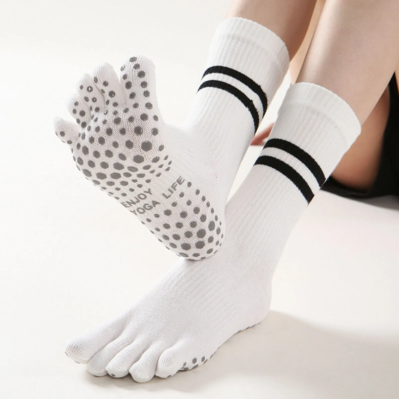 Women's Mid-length Combed Cotton Five-finger Breathable Sweat-absorbing Yoga Socks Non-slip Floor Socks